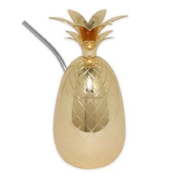 Gold Finish Pineapple Tumbler Cocktail Cup with Straw 17oz - Picture 1 of 10